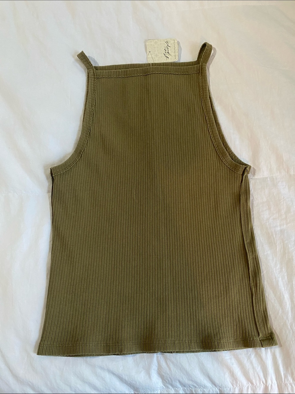 NWT We The Free Cotton Olive Ribbed High-Neck Tank Top